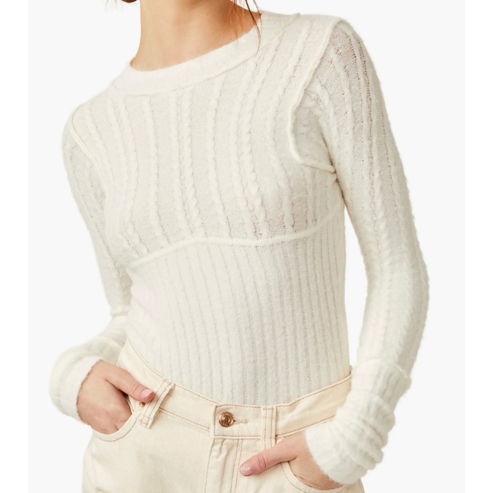 Free People Cream Sweater Bodysuit